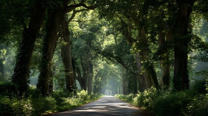 Photo of a Road Lined with Trees: