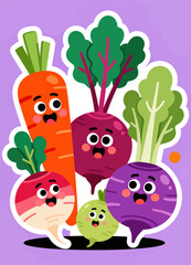 Whimsical Vegetable Friends on Purple Background