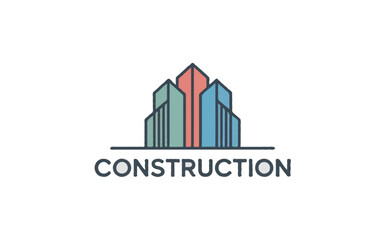 Fototapeta premium A flat vector logo featuring three stylized skyscraper buildings forming a triangular composition
