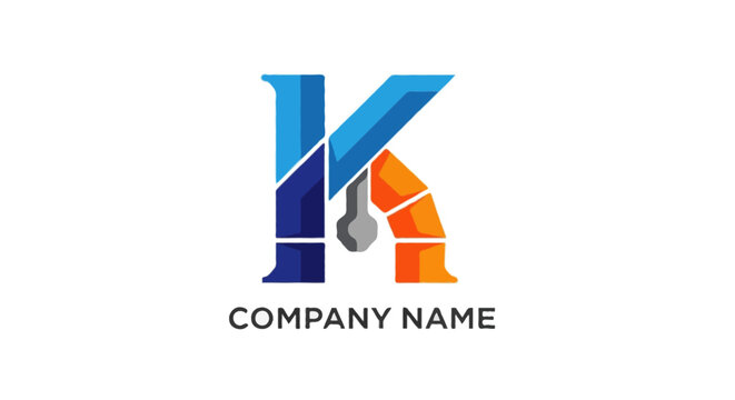 A flat vector abstract letter K construction logo inspired by keystone arch structure
