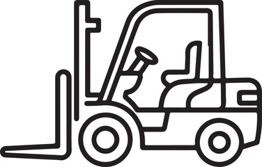 Simple black and white outline icon of a forklift truck for industrial use