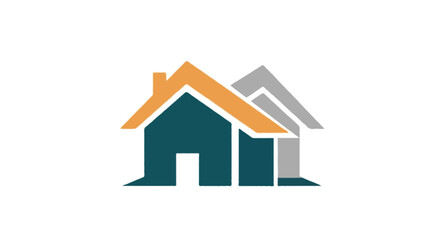 A flat vector construction logo with a modern house and rooftop design