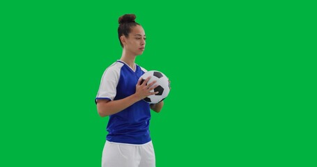 Animation of female soccer with football on transparent background - Powered by Adobe