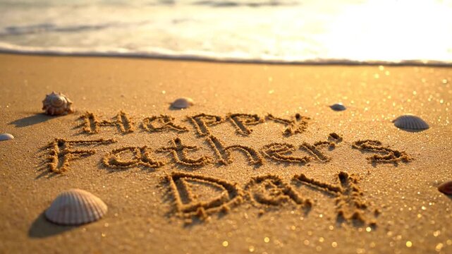 Happy Father's Day Message Written in Sand on Beach