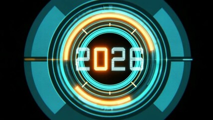 Futuristic HUD countdown to 2028 with digital display and circular interface elements, ideal for technology and future concepts. - Powered by Adobe