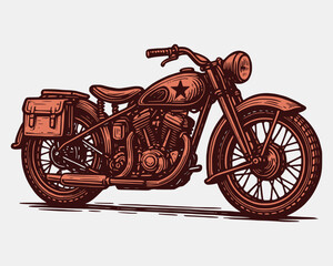 Vintage Motorcycle Illustration with Star Emblem and Saddlebags