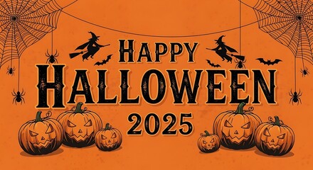 Happy halloween 2025 with pumpkins and witches for a spooky celebration