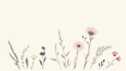 Naklejka premium Colorful Flowers in Soft Pastel Colors. Illustration of a Serene Meadow with Colorful Flowers. 