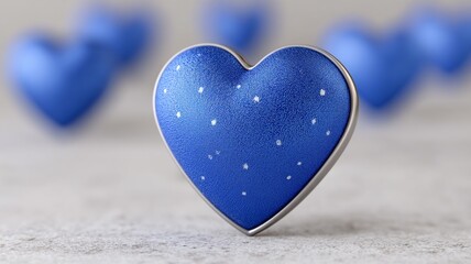 Fototapeta premium Blue heart shape with white speckles and bokeh background of multiple blue hearts