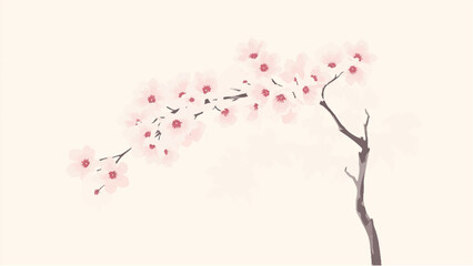 Pink cherry blossom tree in full bloom. Illustration of a cherry blossom tree. © shazam