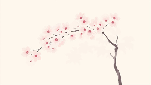 Pink cherry blossom tree in full bloom. Illustration of a cherry blossom tree.