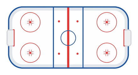 Naklejka premium Top-down aerial view of a professional ice hockey rink layout. Vector illustration of the court with markings and lines for a game