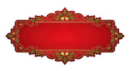 Elegant red and gold christmas frame isolated on transparent background for design