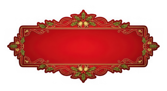 Elegant red and gold christmas frame isolated on transparent background for design