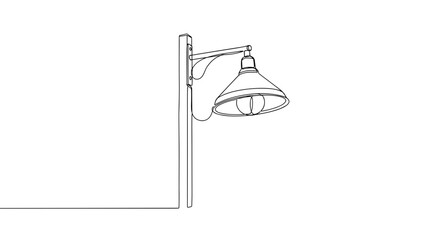Obraz premium Wall-Mounted Vintage Lamp Illustration in Minimal Continuous Line Art Style with Exposed Bulb on White Background