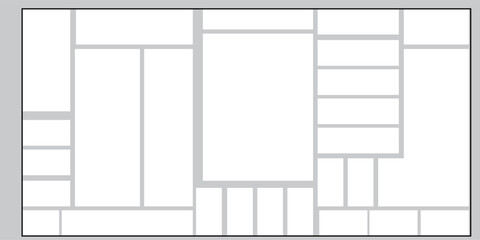 Templates collage many frames, photos, parts pictures, illustrations. Vector frame presentation. Creative theme with 23 part simple horizontal rectangle border layout. Modern minimal mockup.