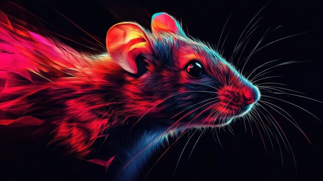 Abstract, a mouse or rat expressed through geometric shapes and contrasting colors, providing a modern and creative interpretation with an artistic approach.