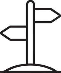 Simple line art icon of a crossroads signpost with two arrows pointing in opposite directions