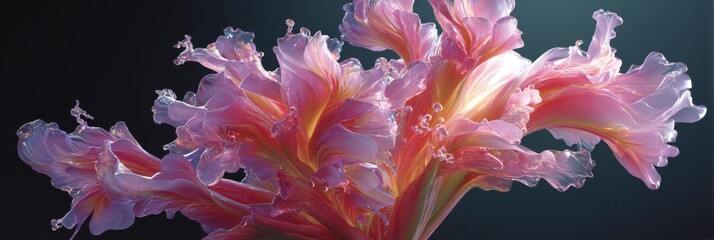 Obraz premium Beautiful Floral Arrangement in Soft Pink and Orange Tones With Delicate Water Droplets Reflecting Light