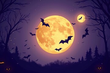 Fototapeta premium halloween moon with bats