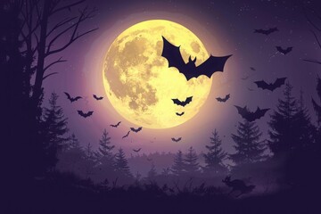 halloween moon with bats