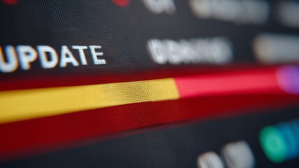 Close up digital screen showing UPDATE text with a progress bar technology