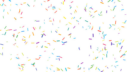 Vibrant Rainbow Sprinkles Falling Scattered on White Background. Colorful Candy Decorations for Party, Celebration, Birthday, and Sweet Dessert Designs.