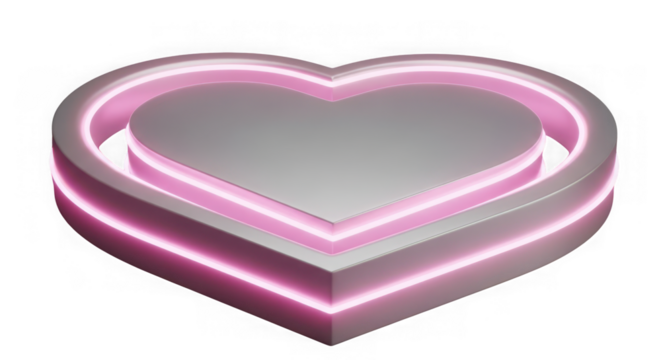 Silver heart podium with pink neon light isolated on transparent background - Powered by Adobe