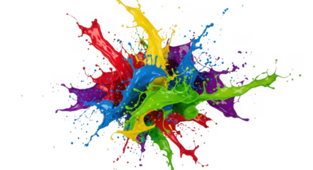 Colorful paint splash explosion isolated on transparent background for holi festival