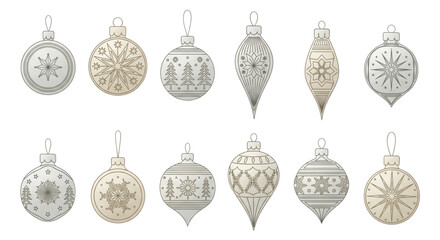 Elegant Silver and Gold Christmas Ornaments Set Vintage Style Baubles with Snowflake and Tree Patterns Holiday Decor