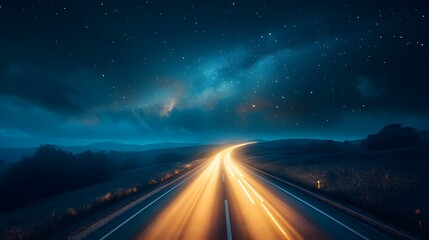 Nighttime highway under a starry sky