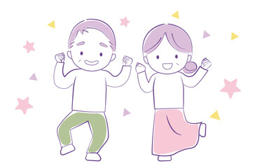 元気いっぱい　健康なシニア夫婦のイラスト