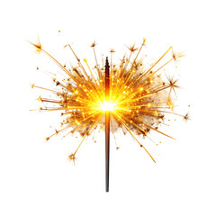  Single Sparkler with Glowing Sparks, Front View, Isolated PNG