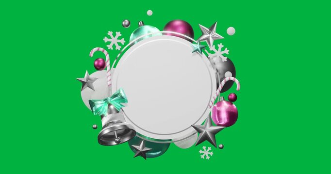 Animation of circle frame with copy space and christmas decoration on transparent background