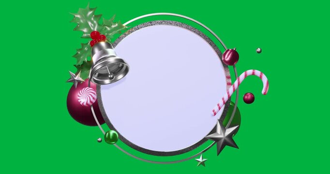 Animation of circle frame with copy space and christmas decoration on transparent background
