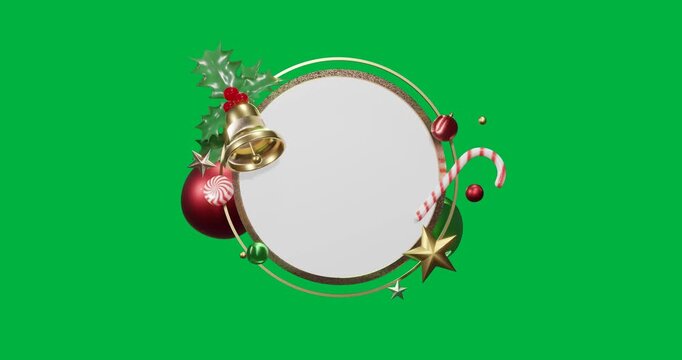 Animation of circle frame with copy space and christmas decoration on transparent background