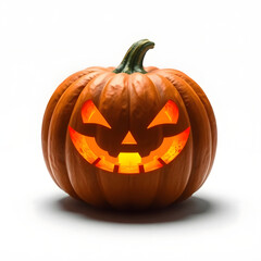 Single carved pumpkin jack-o&rsquo;-lantern with glowing candle inside