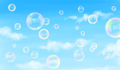 Soap bubbles dancing in the sky