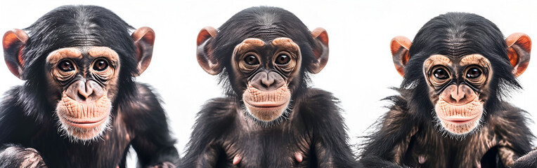 Sweet young chimpanzee sitting calmly posing under soft bright light