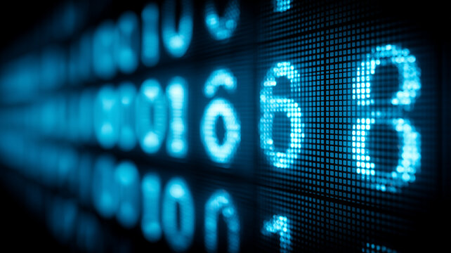 Large illuminated digits on a digital display emphasize numerical information and real time metrics, symbolizing financial markets dashboards scoreboard data 