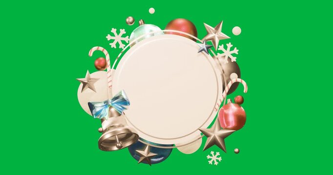 Animation of round frame with christmas decoration and copy space on transparent background