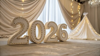 Elegant New Year 2026 Celebration with Soft Lighting and Decorative Elements