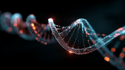 Abstract glowing dna helix structure on a dark background