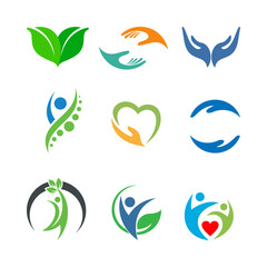 Set of Abstract Wellness and Care Icons Representing Health, Nature, Community, and Human Connection