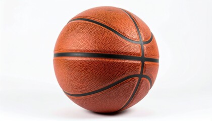 Fototapeta premium Vibrant basketball on white backdrop ready for action, perfect for sports promotions, athletic branding, and energetic lifestyle imagery, capturing the spirit of competition.