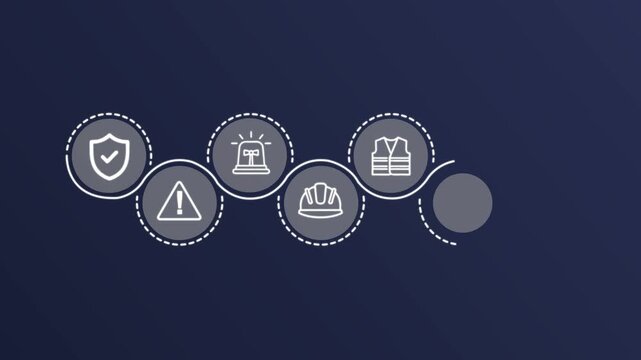 Workplace safety technology for zero accidents concept. Regulations and standard in industry. with safety icons on virtual screen for working standard process, safety culture and training. 4k video