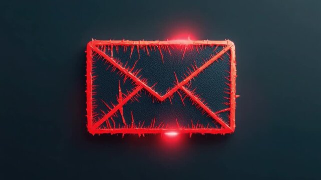 Red Enveloped Icon with Frayed Edges on Dark Background for Digital Communication Concept 4k video footage