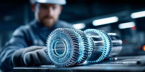 Engineer inspecting digital twin of mechanical gear