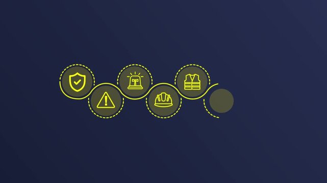 Workplace safety technology for zero accidents concept. Regulations and standard in industry. with safety icons on virtual screen for working standard process, safety culture and training, 4k video