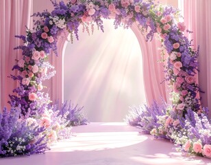 Elegant Floral Wedding Arch with Pink and Purple Flowers.